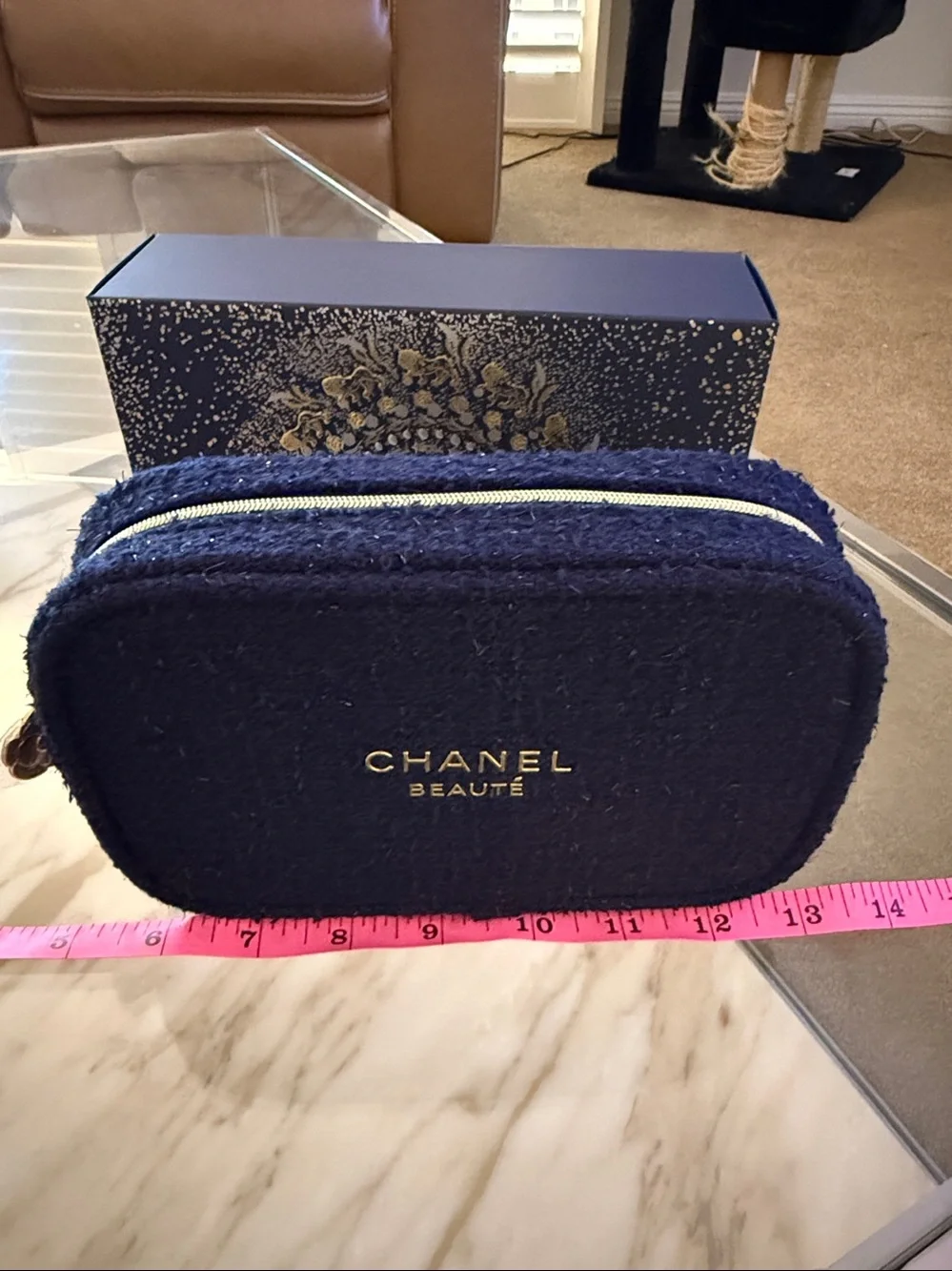 Chanel• NWT Navy Felt Holiday Edition Cosmetic Pouch with Logo Box